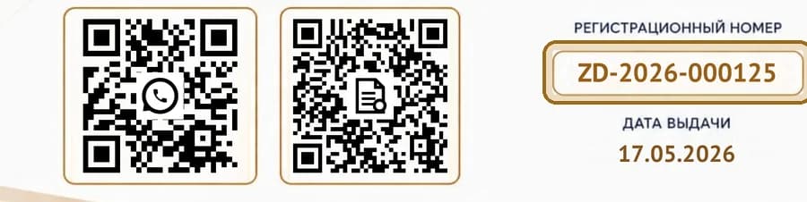 Нижняя часть бланка: регистрационный номер напечатан в рамке между QR-кодами и датой выдачи